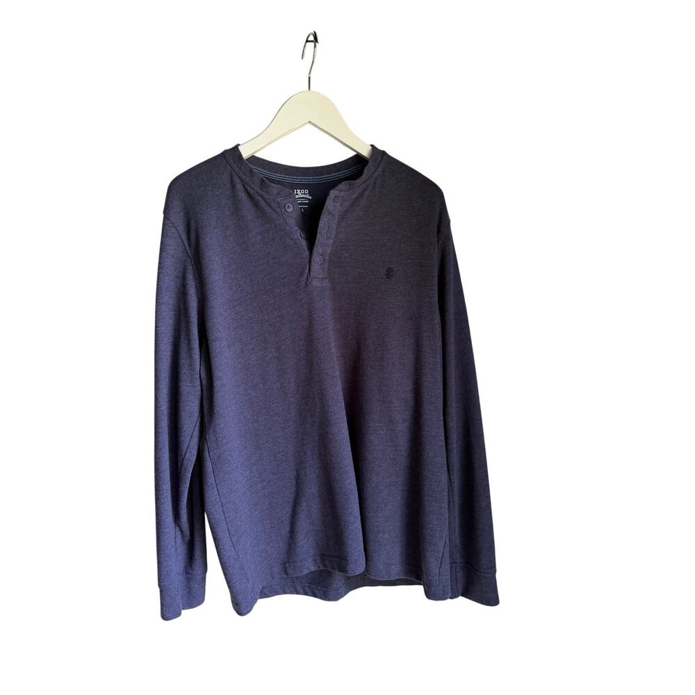 IZOD Saltwater Men's Large Long Sleeve Henley Shirt Gray Relaxed Cotton Blend